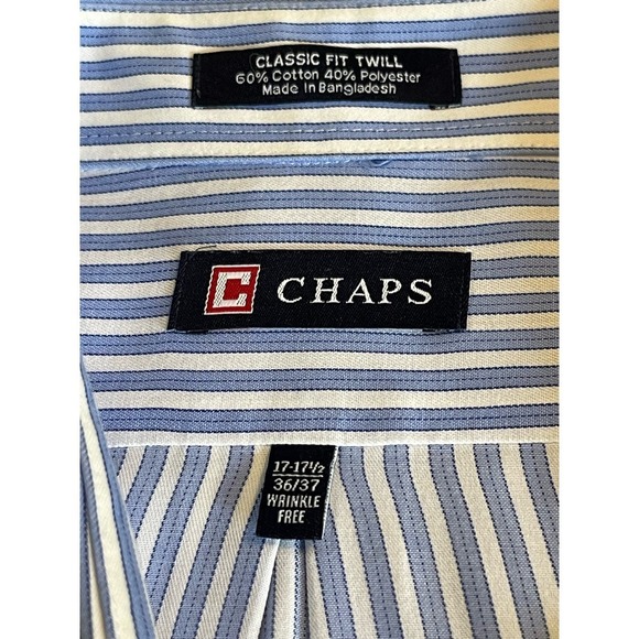 Mens Chaps Blue Striped Dress Shirt 17-17 1/2 - Picture 6 of 6